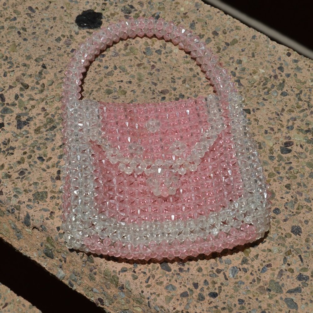 Vintage pink mini beaded handbag